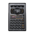 Top view of a Roland SP-404MKII music sampler with multiple buttons, knobs, and a digital display screen.