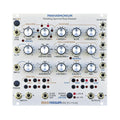 Front panel of the Rossum Panharmonium eurorack module with knobs, buttons, and patch input/output jacks.