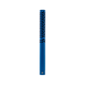 Blue cylindrical microphone with patterned grille on upper portion and small logo at base against white background.