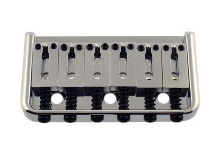 Chrome metal guitar bridge with six adjustable saddles and mounting holes