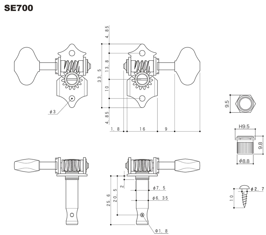 Gotoh SE700 Black Guitar Machine Heads Set of 3+3