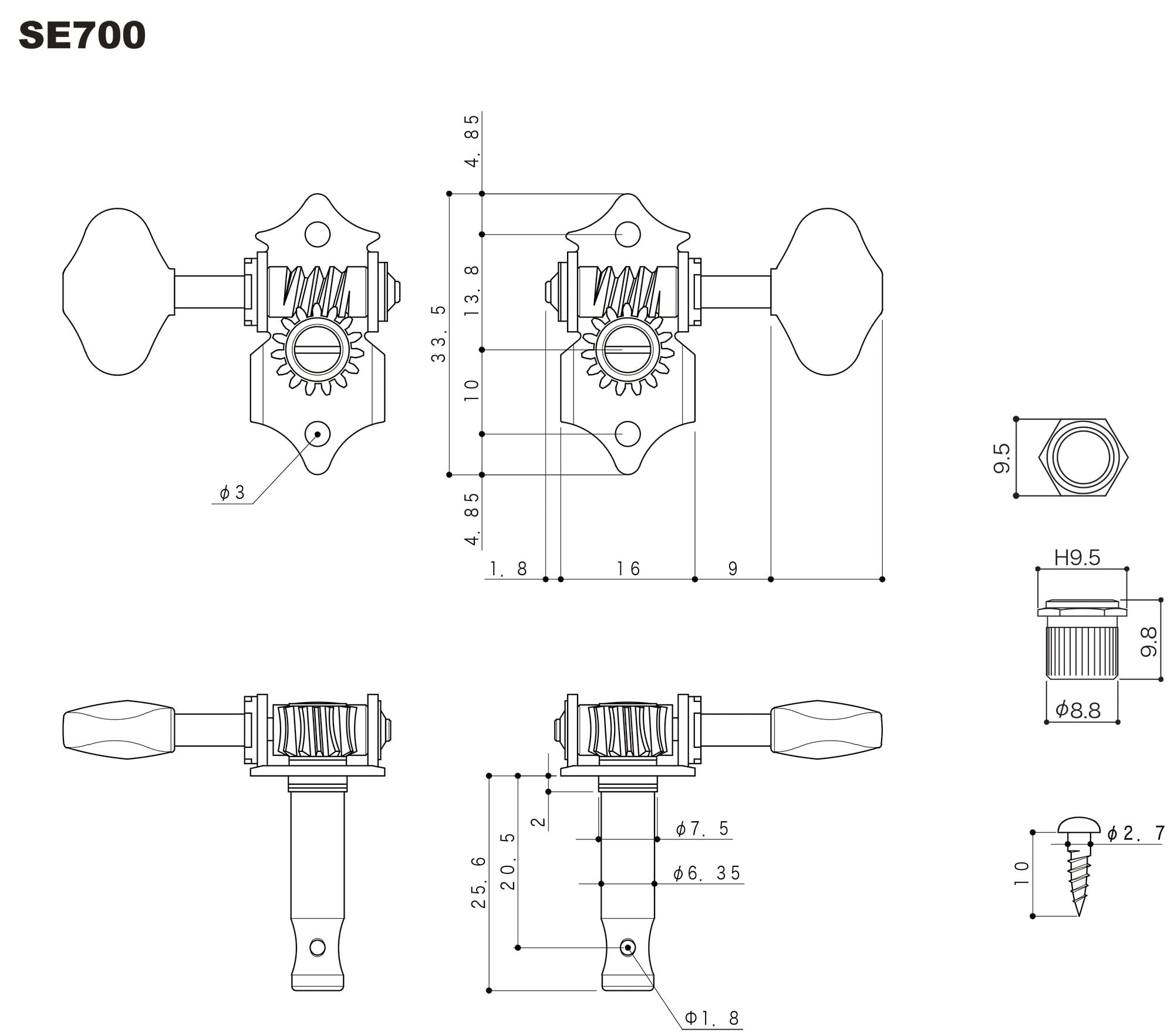 Gotoh SE700 Black Guitar Machine Heads Set of 3+3