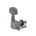 Single black metal guitar tuning machine head with mounting screw shown on white background.