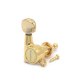 Single gold-colored tuning machine for a guitar with an included mounting screw.