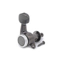 Individual black metal guitar tuning peg with a mounting screw displayed on a white background.