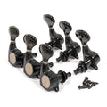 Six black guitar tuning pegs with silver GotoH brand logos and screws on a white background.