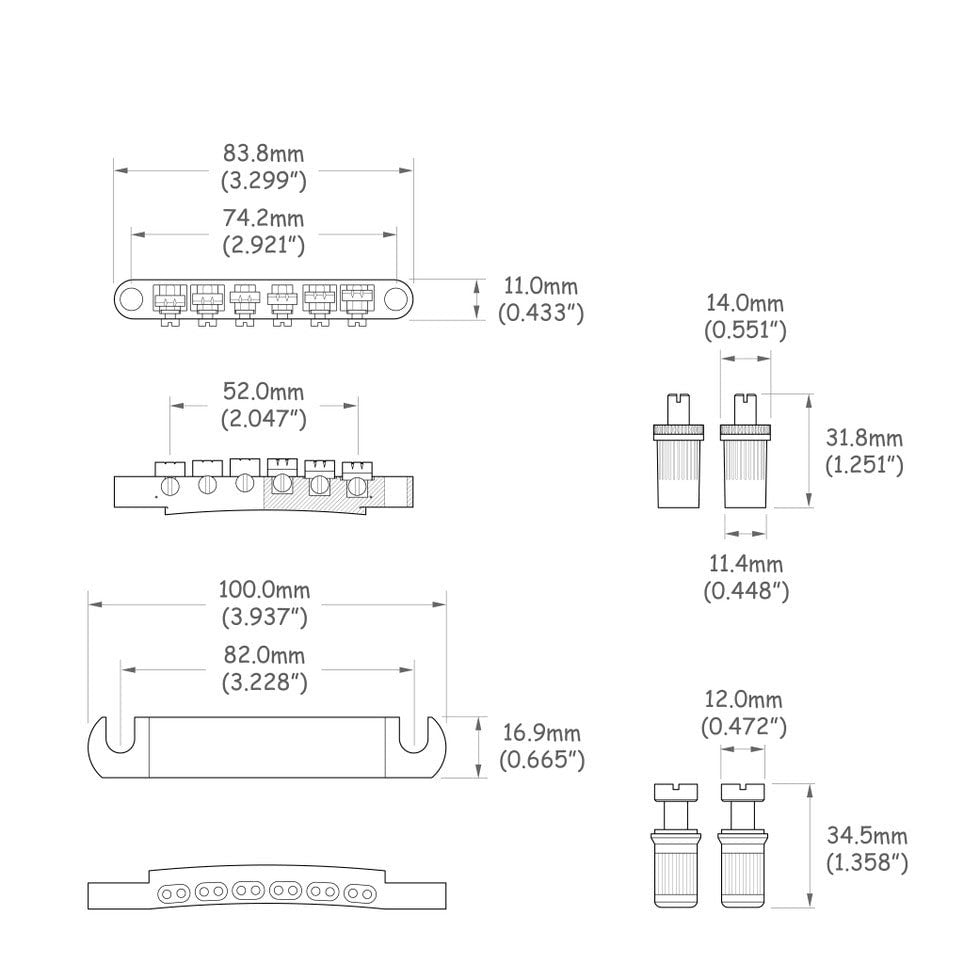 Solo Pro 12-String Tune-O-Matic Guitar Bridge Set