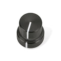 Black dual concentric knob with white indicator lines on each knob tier.