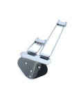 Chrome metal split trapeze tailpiece for a guitar with four mounting holes on base plate.