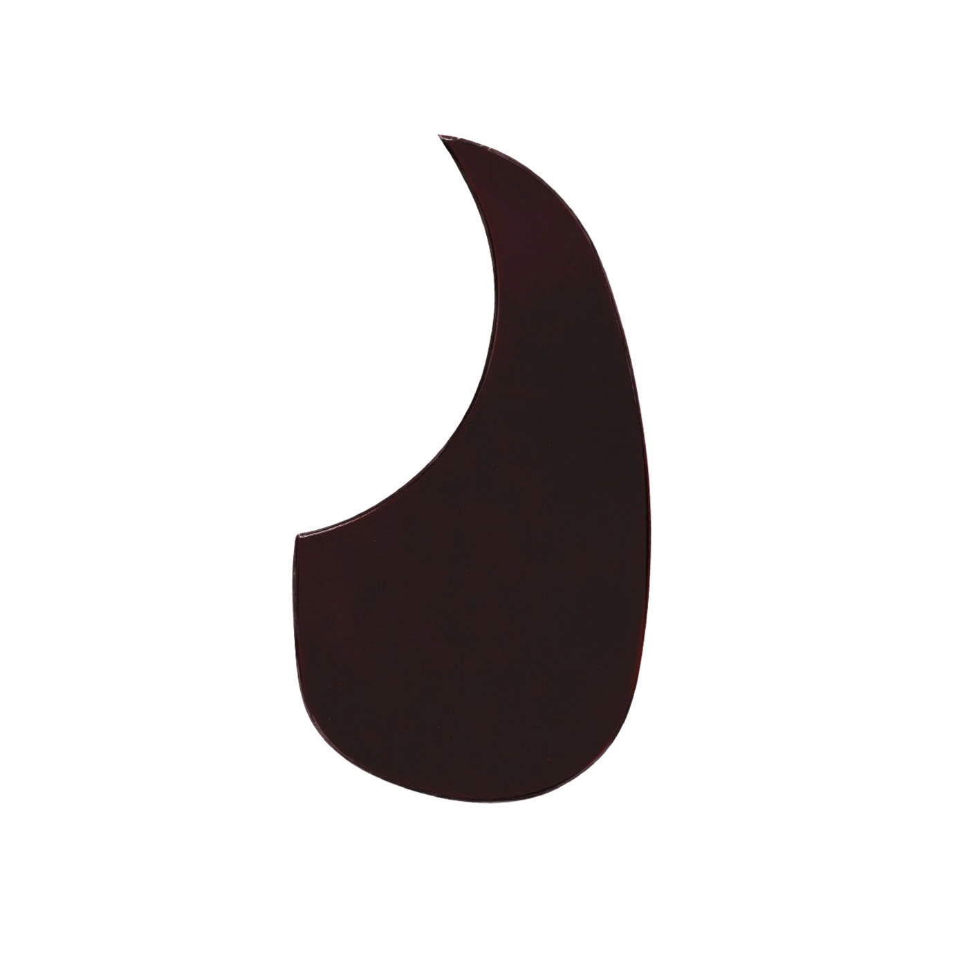Dark brown self-adhesive acoustic guitar pickguard with a rounded and curved shape.