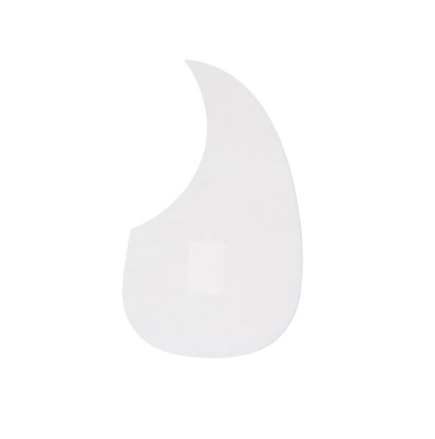 Transparent self-adhesive teardrop-shaped pickguard for acoustic guitar.