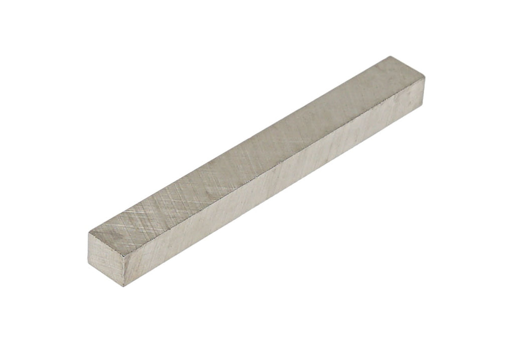 Metal rectangular bar with brushed texture on a white background.
