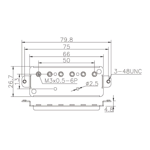 Solo Music Gear Solo 50mm Mini Humbucker Type 2 Nickel Silver Screw Side Base Plate – Short Leg — Pickup