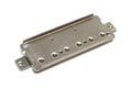 Silver-toned metal base plate with multiple screw holes and threaded inserts on a white background.