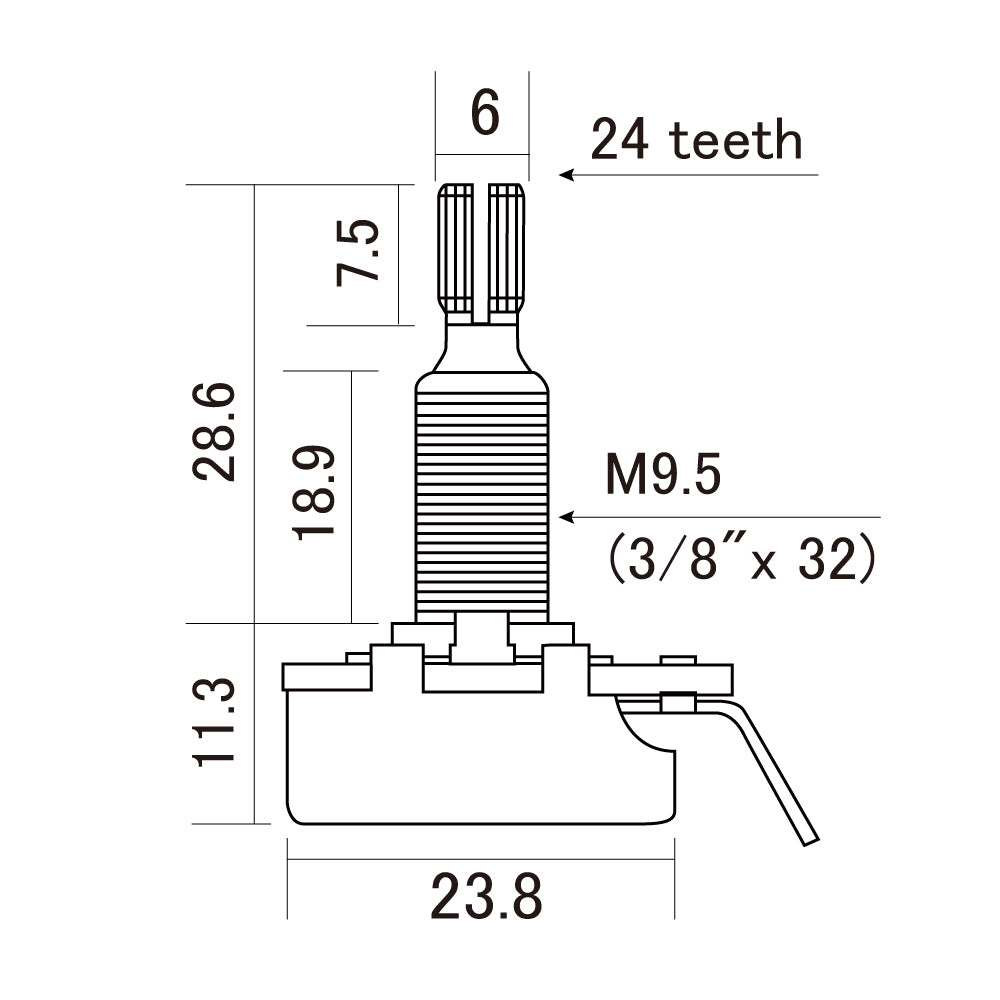 Solo Pro CTS 500K-A Split Long Shaft Audio Taper Potentiometer – Imperial