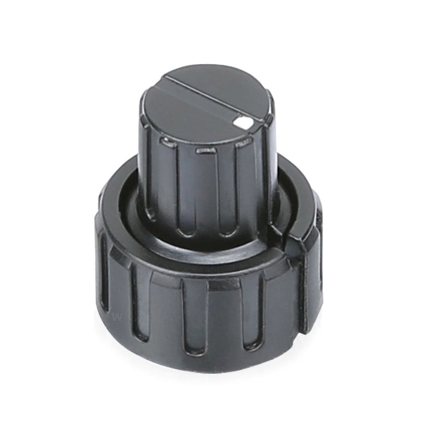 Black dual concentric knob with indicator line on the top
