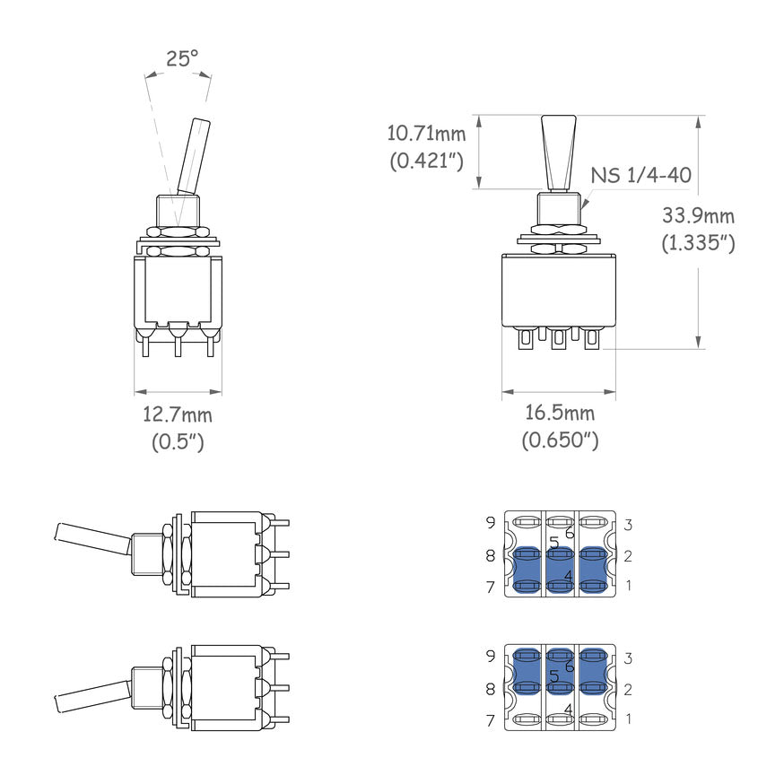 Solo Pro Deluxe Mini Toggle Switch, On-On DPTS