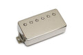 Silver rectangular guitar pickup with six exposed pole screws and attached braided wire cable
