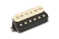 Electric guitar humbucker pickup with ivory and black bobbins and six adjustable pole pieces on each coil.