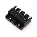 Black metal part with four hex screws and four slots, likely a component for a stringed instrument.