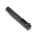 Black metal guitar saddle component with adjustment screw and knurled knob