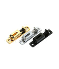 Three individual rectangular metal guitar saddles in gold, silver, and black finish with springs and adjustment screws.