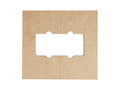 Beige colored wooden template with a pickup-shaped cutout and some scoring lines on its surface.