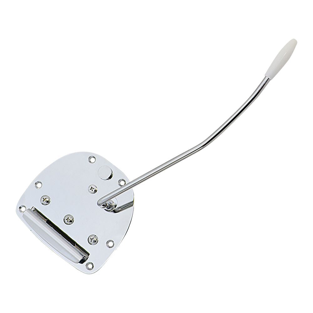 Chrome guitar tremolo bridge plate with attached lever arm and white tip