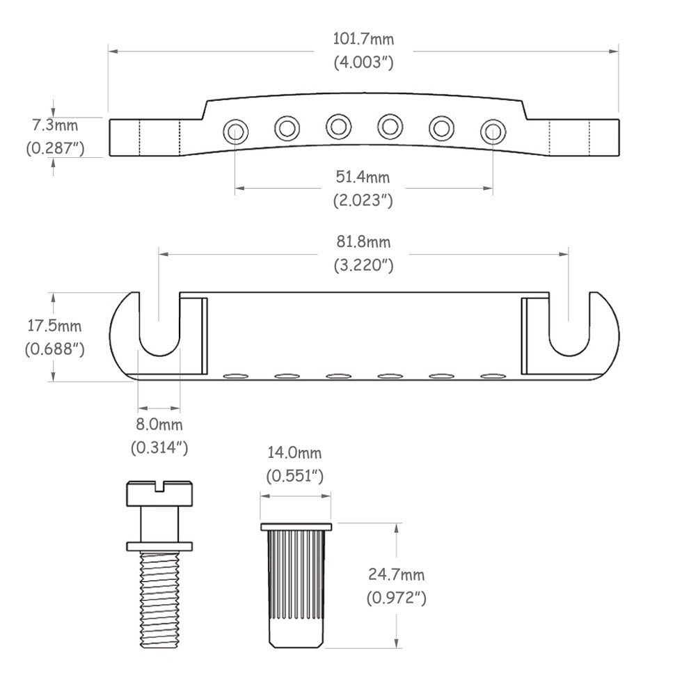 Solo Pro Aluminum Guitar Tailpiece With Studs — Tremolo Pedal