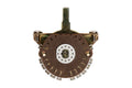 Front view of a rotary lever switch with multiple metal terminals and a brown circular base