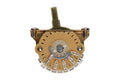 Top-view image of a tan rotary lever switch with multiple solder lug terminals on a white background.