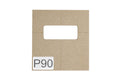 Beige wooden template with a rectangular cutout and P90 label on the bottom left corner.