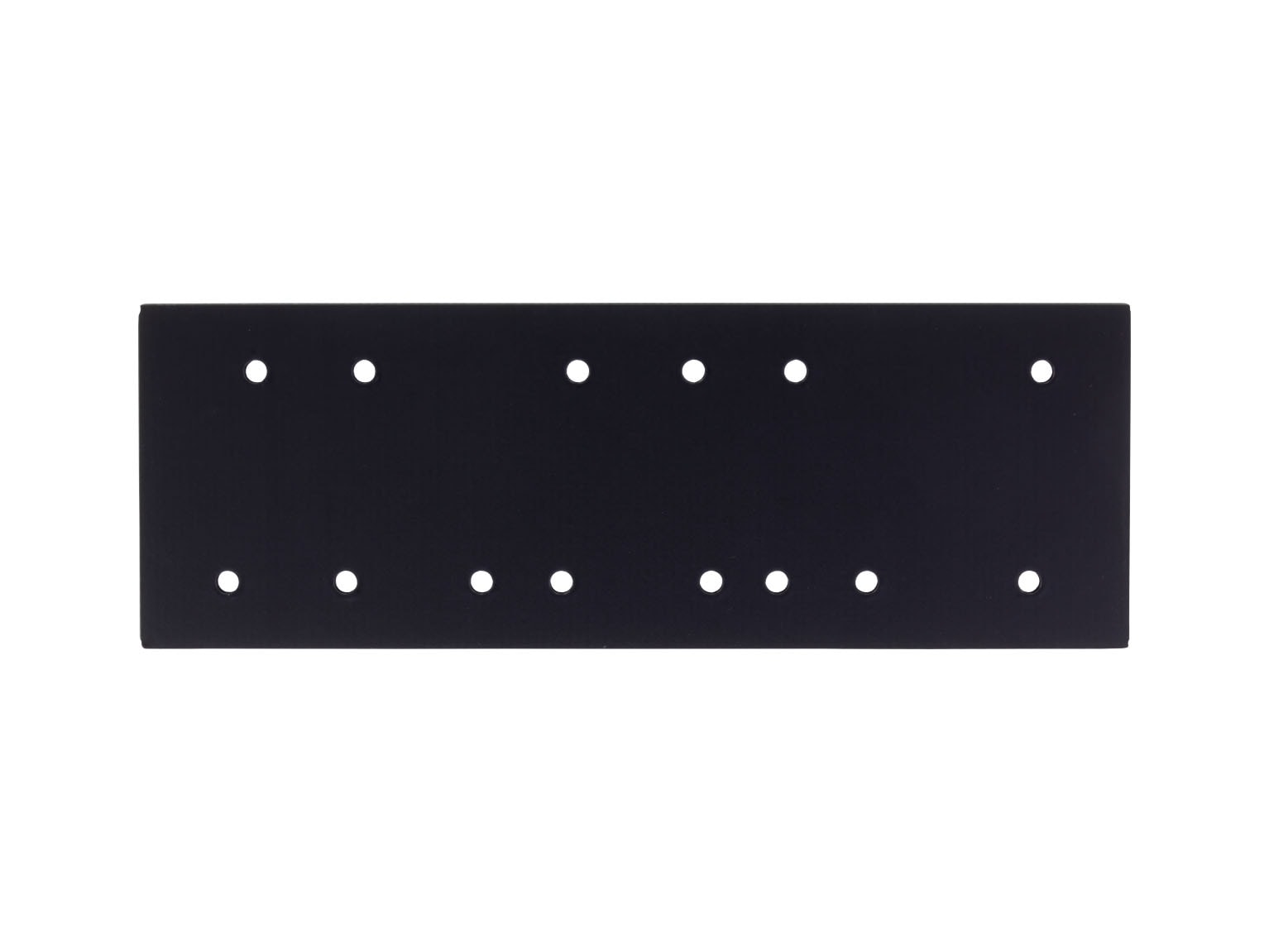 Black rectangular panel with twelve evenly spaced round holes arranged in two rows.