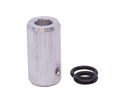 Metal cylindrical cap with a hole and two black rubber O-rings on a white background.