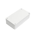 White rectangular enclosure box with four screws on the top surface.