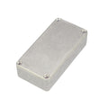 Rectangular silver metal enclosure with four recessed screw holes on the top cover.