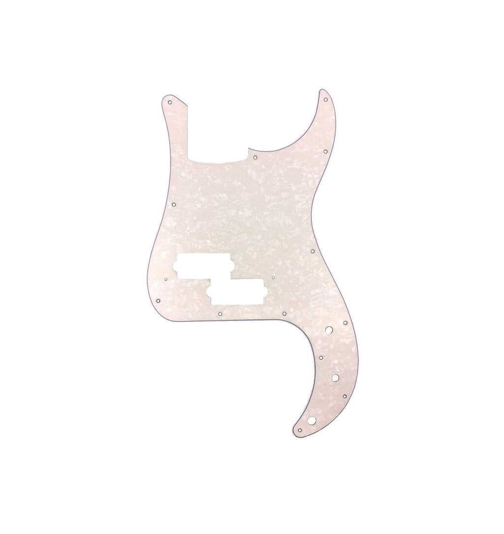 Vintage pearl 3-ply pickguard with multiple screw holes and pickup cutouts.