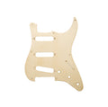 Off-white single-ply guitar pickguard with eight screw holes and three pickup slots.