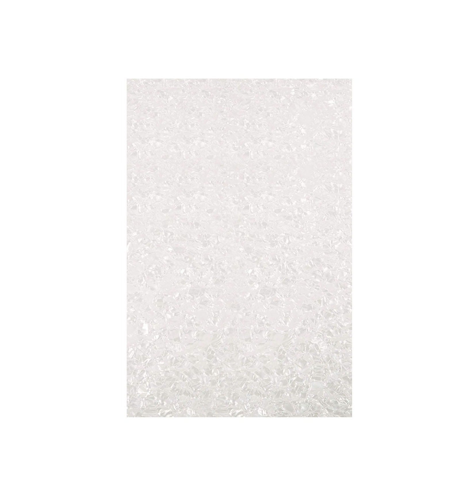 Close-up of white pearl textured 3 ply material with irregular small shapes.