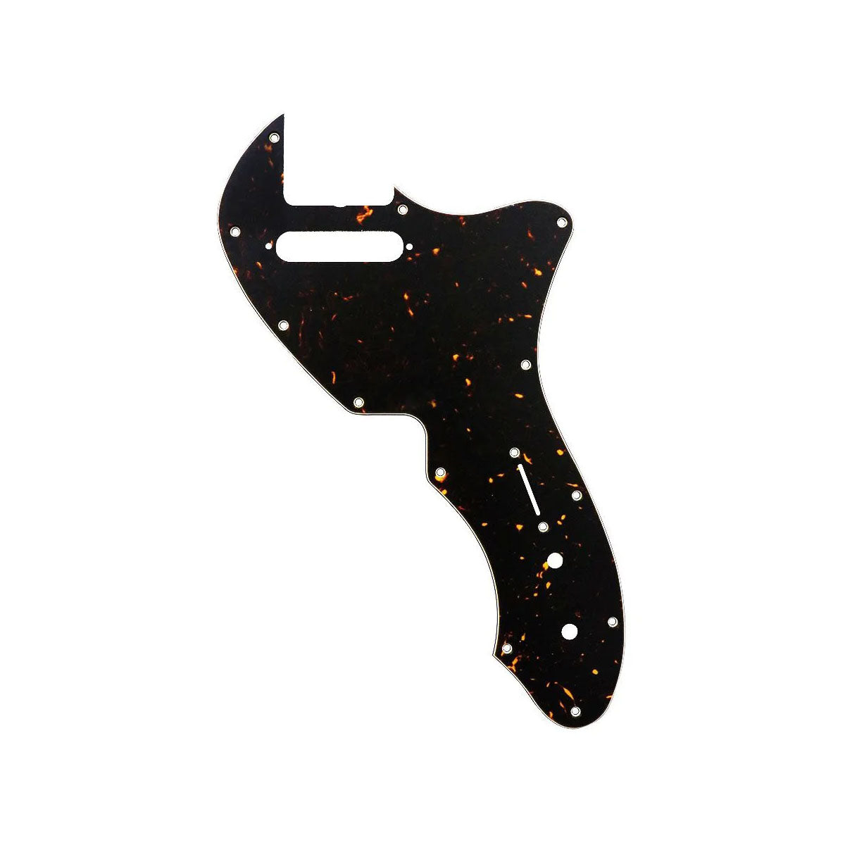 Tortoise shell patterned 4-ply pickguard for a Telecaster-style guitar.