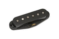 Black guitar pickup with six silver pole pieces arranged in a row.