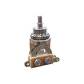 Metal and plastic guitar toggle switch component with two screw terminals and mounting hardware