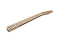 Unfinished wooden guitar neck with 21 frets and a maple fretboard on a white background.