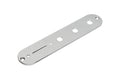 Silver metal control plate with three larger holes, one smaller hole, and a narrow slot.