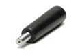 Black-handle screwdriver with a silver metal shaft featuring a small threaded hole at the tip.