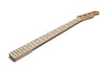 Maple bass guitar neck with maple fretboard and frets, shown on a white background.