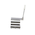 Silver metal guitar tailpiece with attached arm featuring a white plastic tip.