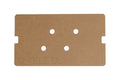 Brown fiberboard template with four round holes and etched text Solo 72 TELE DLX.