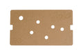 Flat brown wood template board with multiple holes and engraved text 'Solo' and 'SG'