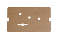 Brown rectangular wood template with multiple cutouts and the words Solo and STRAT engraved on it.